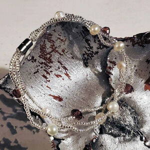 Handcrafted Freshwater Pearl Austrian Crystal White Purple Twist Bracelet